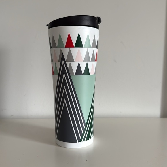 Starbucks Christmas 12 OZ Triangular Pattern Metal Coffee Travel Mug - Picture 2 of 5